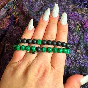 Malachite and Obsidian Crystal Bracelet Duo